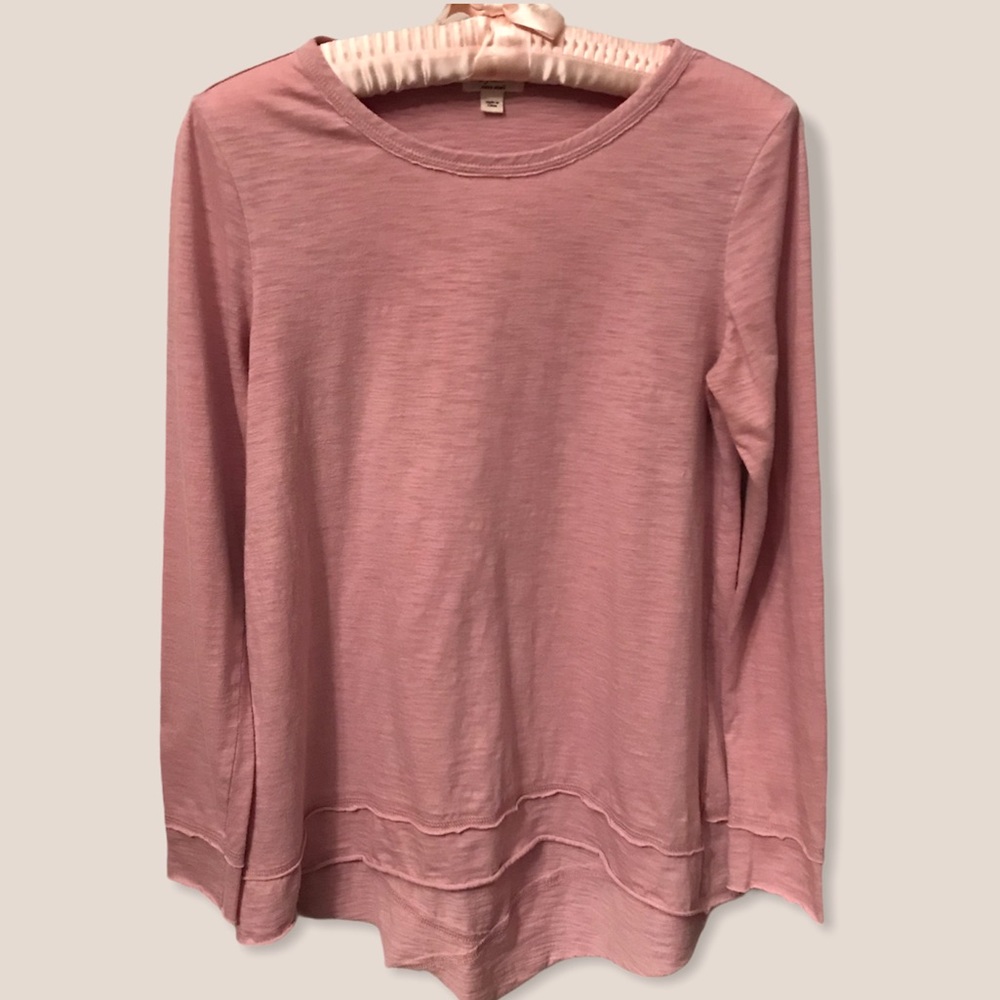 Dylan pink long sleeve raw seam high low top